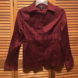 Messimo Burgundy V-Neck Long Sleeve Stretch Blouse